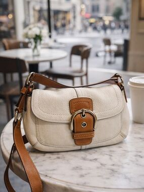 Coach SoHo White and Brown Leather Shoulder Bag